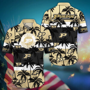 Purdue Boilermakers Black Palm Tree Hawaiian Shirt