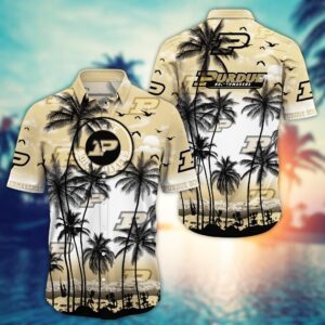 Purdue Boilermakers Black Palm Tree Island Hawaiian Shirt