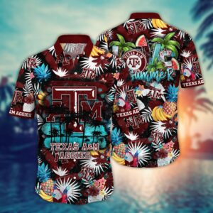 Texas A&M Aggies Black Palm Pineapple Flowers Hawaiian Shirt