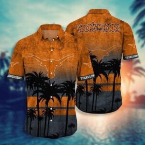 Texas Longhorns Black Palm Hawaiian Shirt