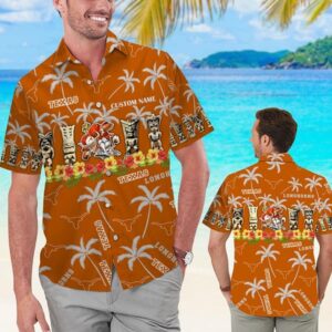 Texas Longhorns Tiki Pattern Customized Name Hawaiian Shirt