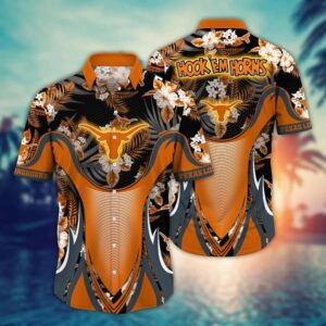 Texas Longhorns Tropical Leaf Armor Design Hawaiian Shirt