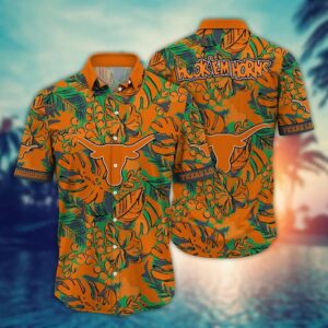 Texas Longhorns Tropical Leaf Hawaiian Shirt