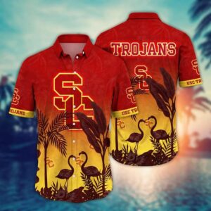 USC Trojans Flamingo Couple Tropical Leaf Hawaiian Shirt