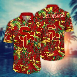 USC Trojans Tropical Leaf Aloha Hawaiian Shirt