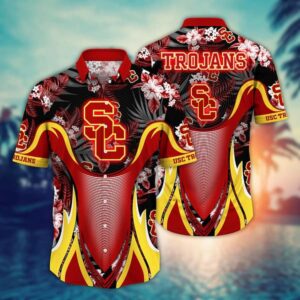 USC Trojans Tropical Leaf Armor Design Hawaiian Shirt