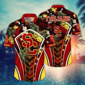 USC Trojans Tropical Leaf Armor Design Hawaiian Shirt