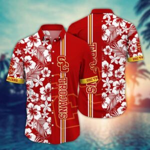 USC Trojans White Aloha Floral Hawaiian Shirt