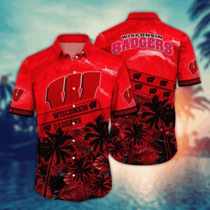 Wisconsin Badgers Black Palm Tree Hawaiian Shirt