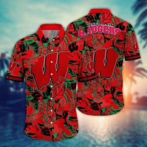 Wisconsin Badgers Floral Hawaiian Shirt