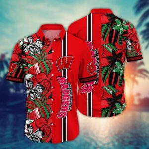 Wisconsin Badgers Tropical Leaf Hawaiian Shirt