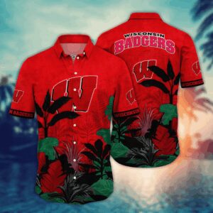 Wisconsin Badgers Tropical Leaf Hawaiian Shirt