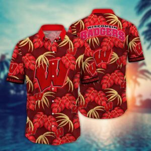 Wisconsin Badgers Tropical Leaf Hawaiian Shirt