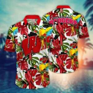 Wisconsin Badgers Tropical Parrot Leaf Hawaiian Shirt