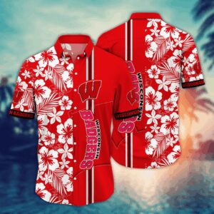 Wisconsin Badgers White Aloha Floral Hawaiian Shirt