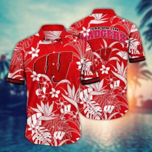 Wisconsin Badgers White Floral Hawaiian Shirt
